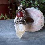 Natural Citrine & Carnelian Pendant Necklace – Large Raw Crystal Amulet.