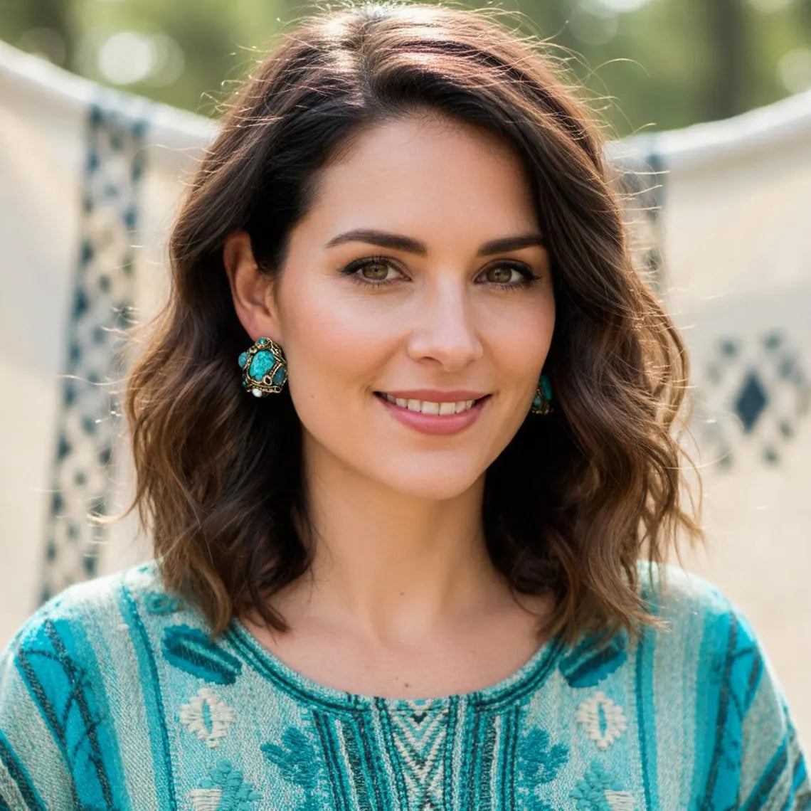 Turquoise & Amazonite Multi Stone Earrings - Blue Green Statement Stud Earrings