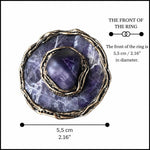 Chunky Chevron Amethyst Ring -  Oversized Round Purple Stone Cocktail Ring