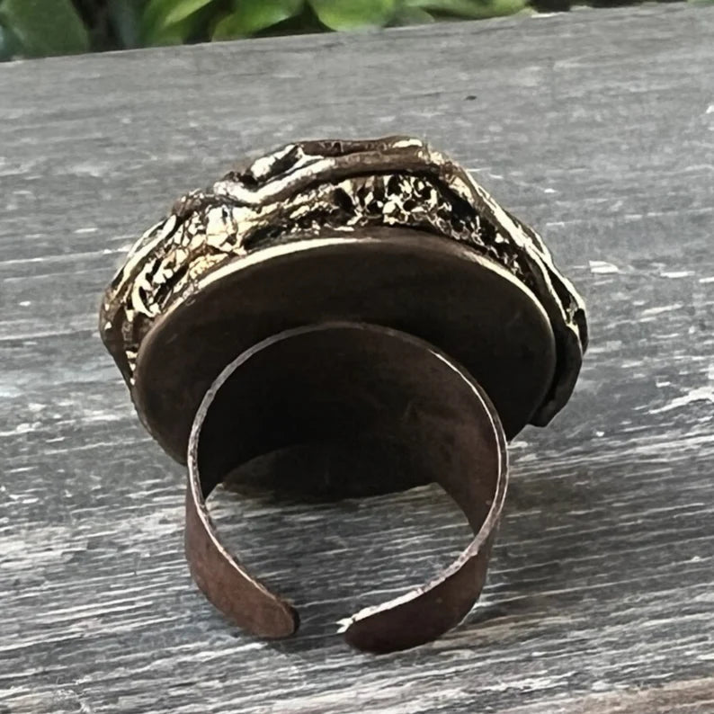 Citrine, Pyrite and Sunstone Raw Crystal Wealth Ring, Lucky Ring