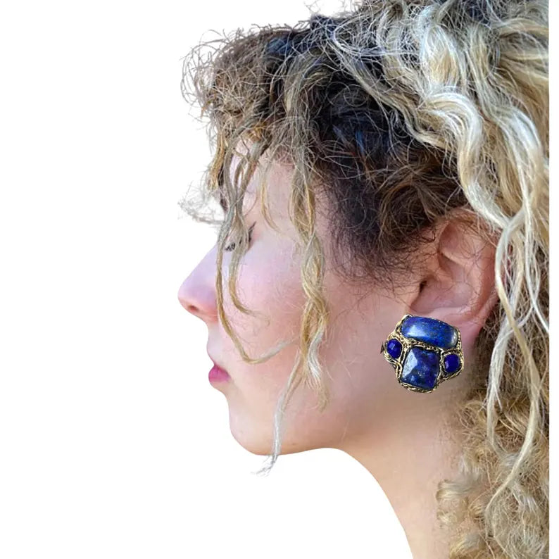 Lapis Lazuli Earrings - Blue Boho Gemstone Jewelry - Unique Birthday Gift for Her