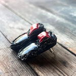 Black Onyx and Red Coral Large Stud Earrings