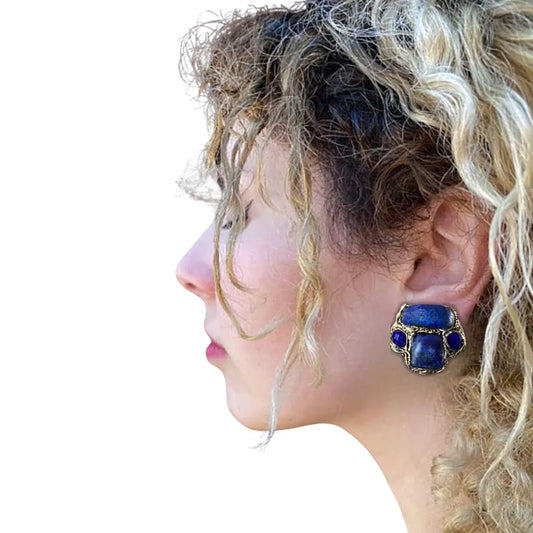 Lapis Lazuli Blue Clip on Earrings