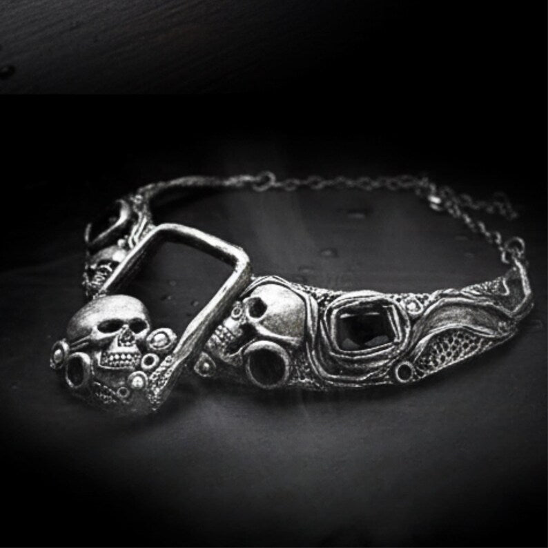 Gothic Onyx Crystal Necklace | Skull Choker | Goth Wedding Jewelry