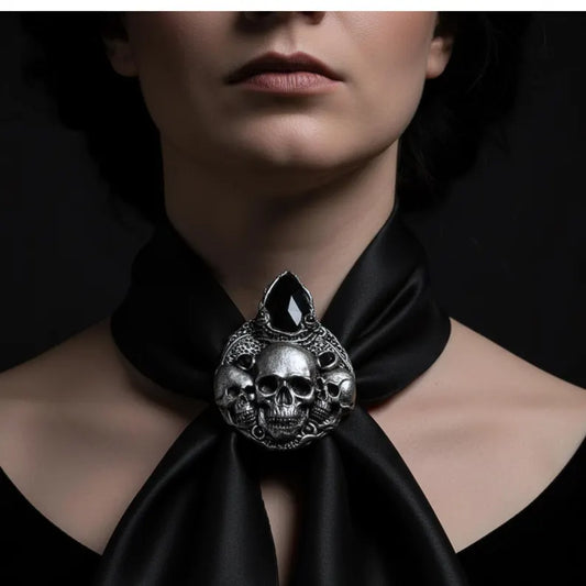 Skull Obsidian Large Brooch | Gothic Statement Jewelry