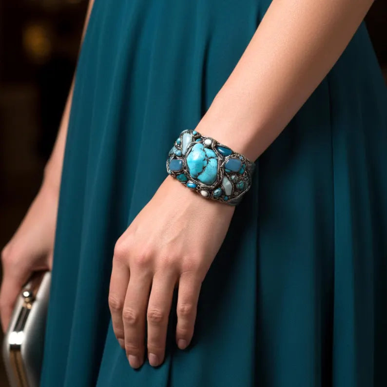 Turquoise bracelet, gemstone Boho cuff
