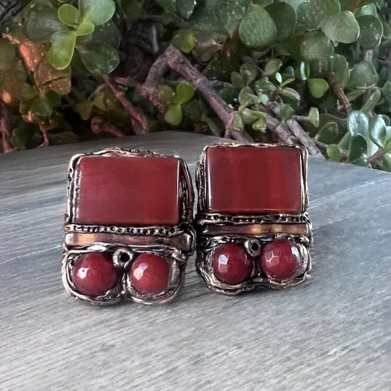 Carnelian Statement Modern Clip-On Earrings