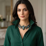 Labradorite and Prehnite Chunky Choker Necklace Statement Special Event Jewelry