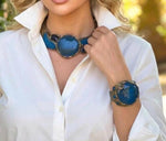 Blue Agate Stone Choker Collar Necklace Statement Bib Chunky Necklace