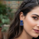 Lapis Lazuli & Sodalite Earrings - Statement Blue  Stone Stud Earrings