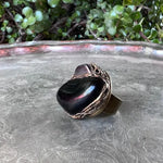 Chunky Black Obsidian and Hematite Ring - empath protection ring.