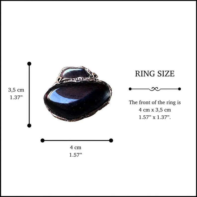 Chunky Black Obsidian and Hematite Ring - empath protection ring.