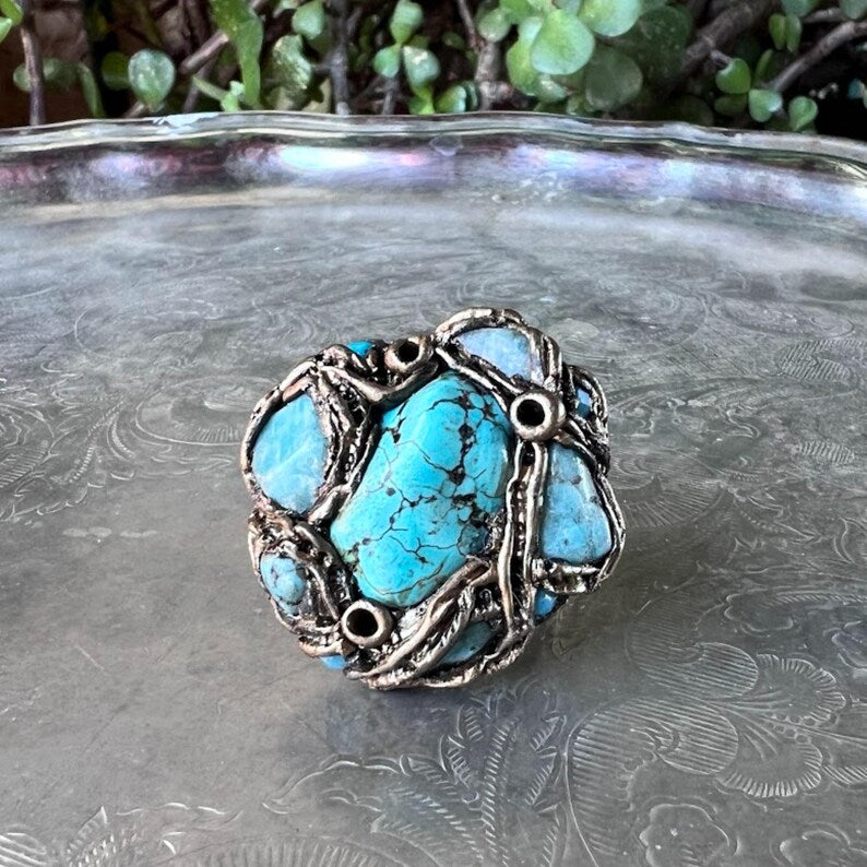 Chunky Turquoise Amazonite Ring: Raw Crystal Statement Cocktail Ring