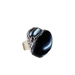 Chunky Black Obsidian and Hematite Ring - empath protection ring.