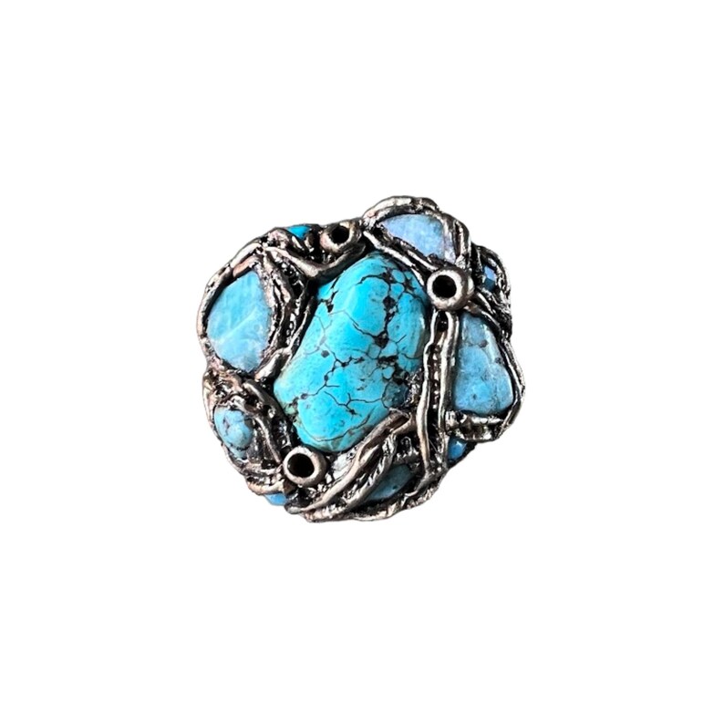 Chunky Turquoise Amazonite Ring: Raw Crystal Statement Cocktail Ring