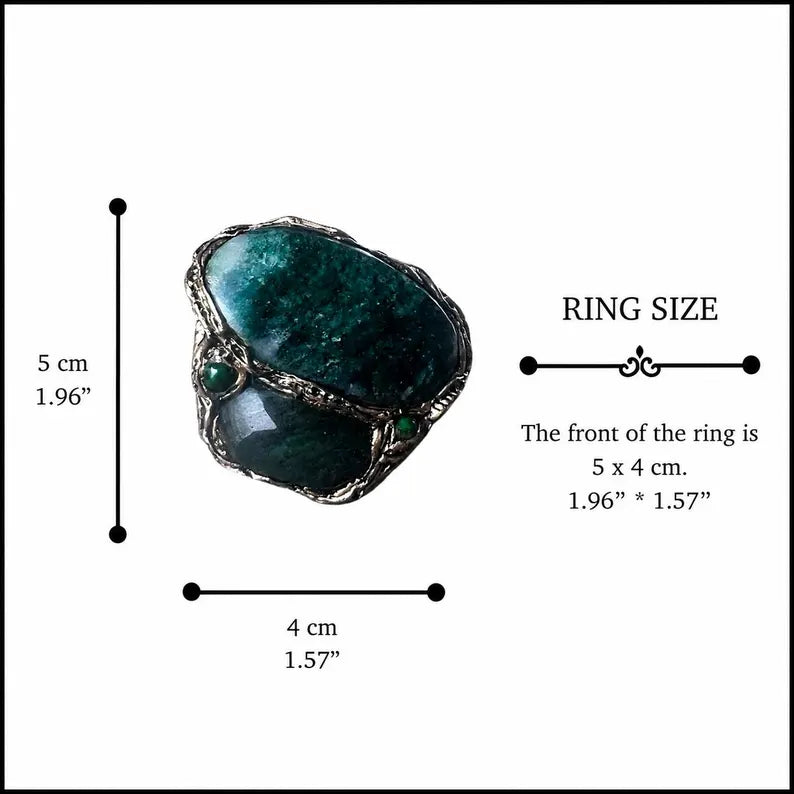 Jade and Aventurine Chunky Green Stone Ring -  Oversized Modern Cocktail Ring