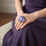Amethyst Healing Crystal Cuff Bracelet, Boho Purple Stone Bracelet