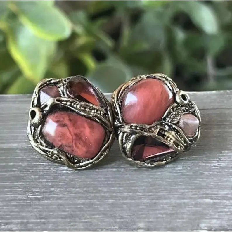 Cherry Quartz Crystal Earrings – Pink Stone Cluster Stud Earrings