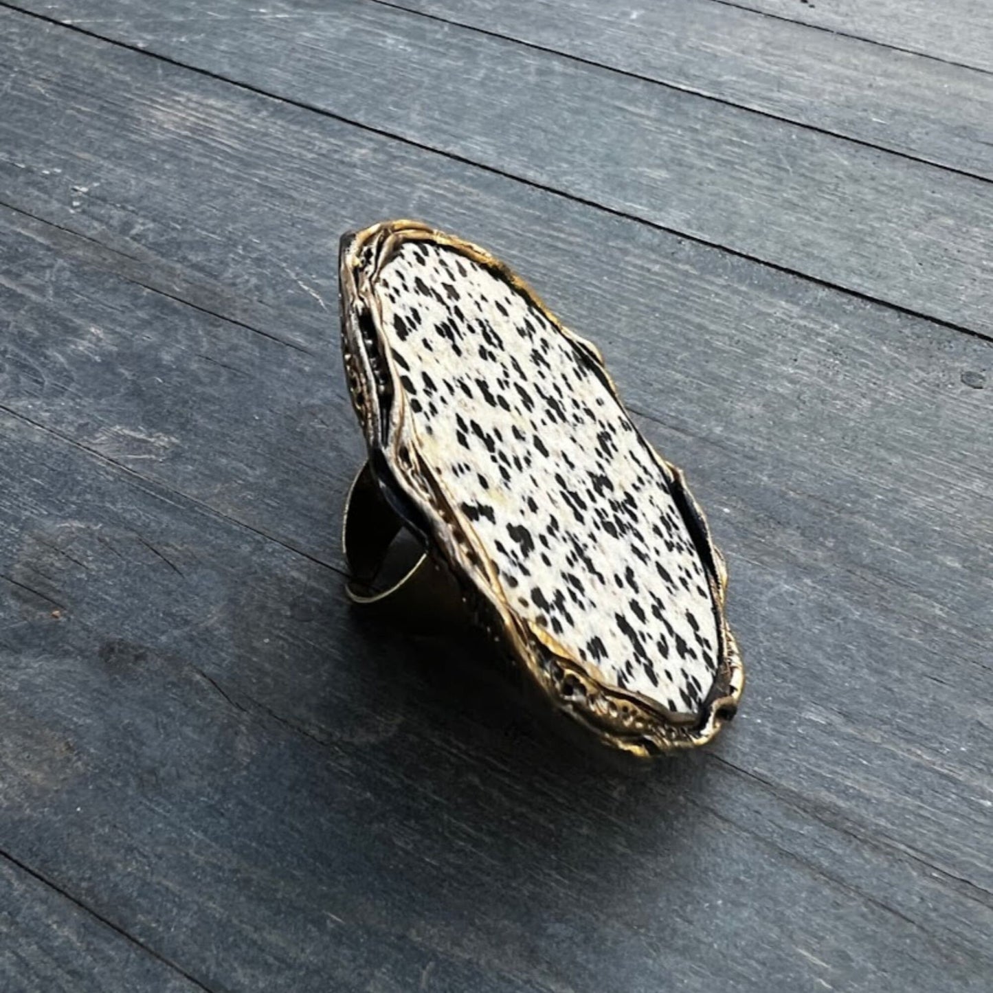 Dalmatian Jasper Stone Ring: Chunky Cocktail Ring