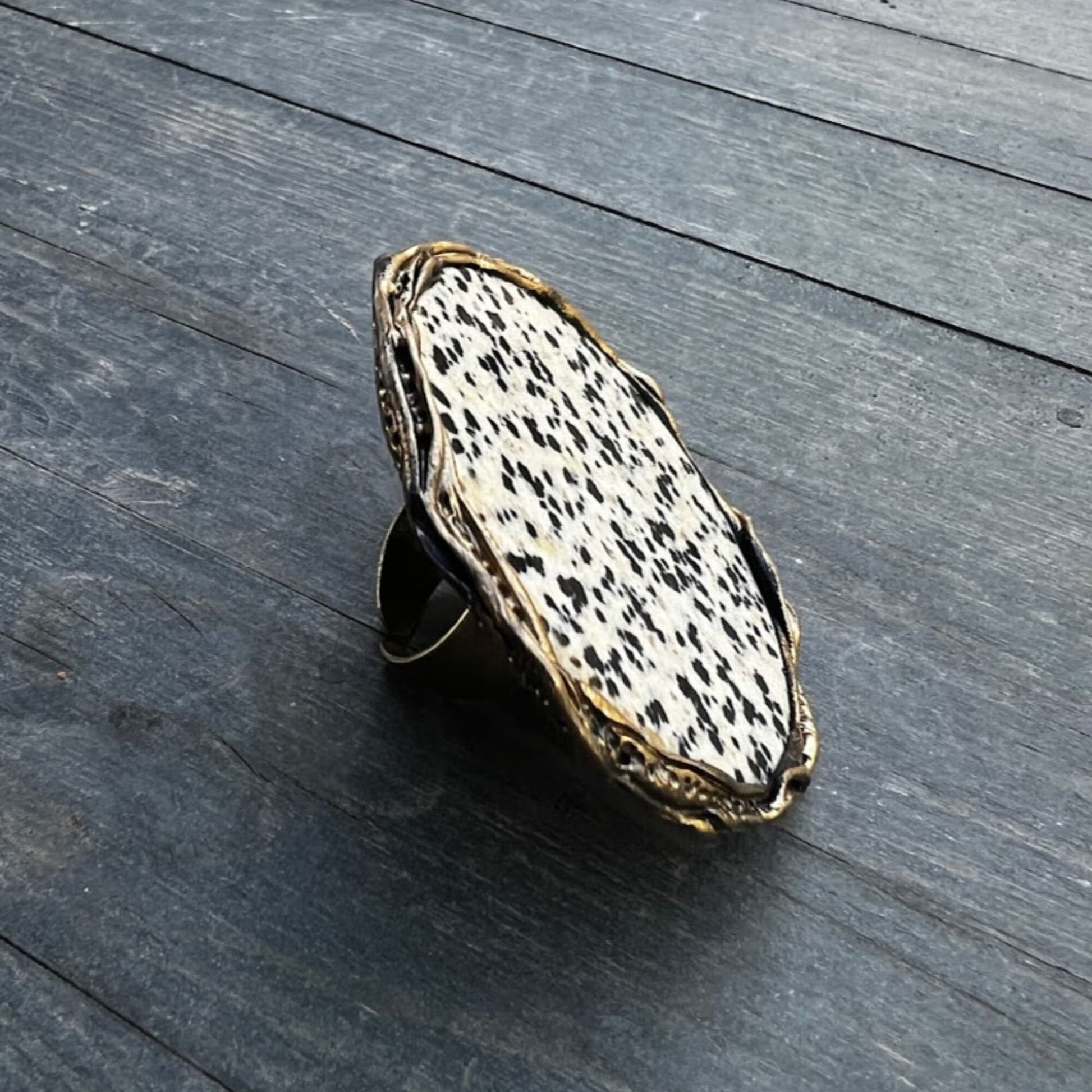 Dalmatian Jasper Stone Ring: Chunky Cocktail Ring