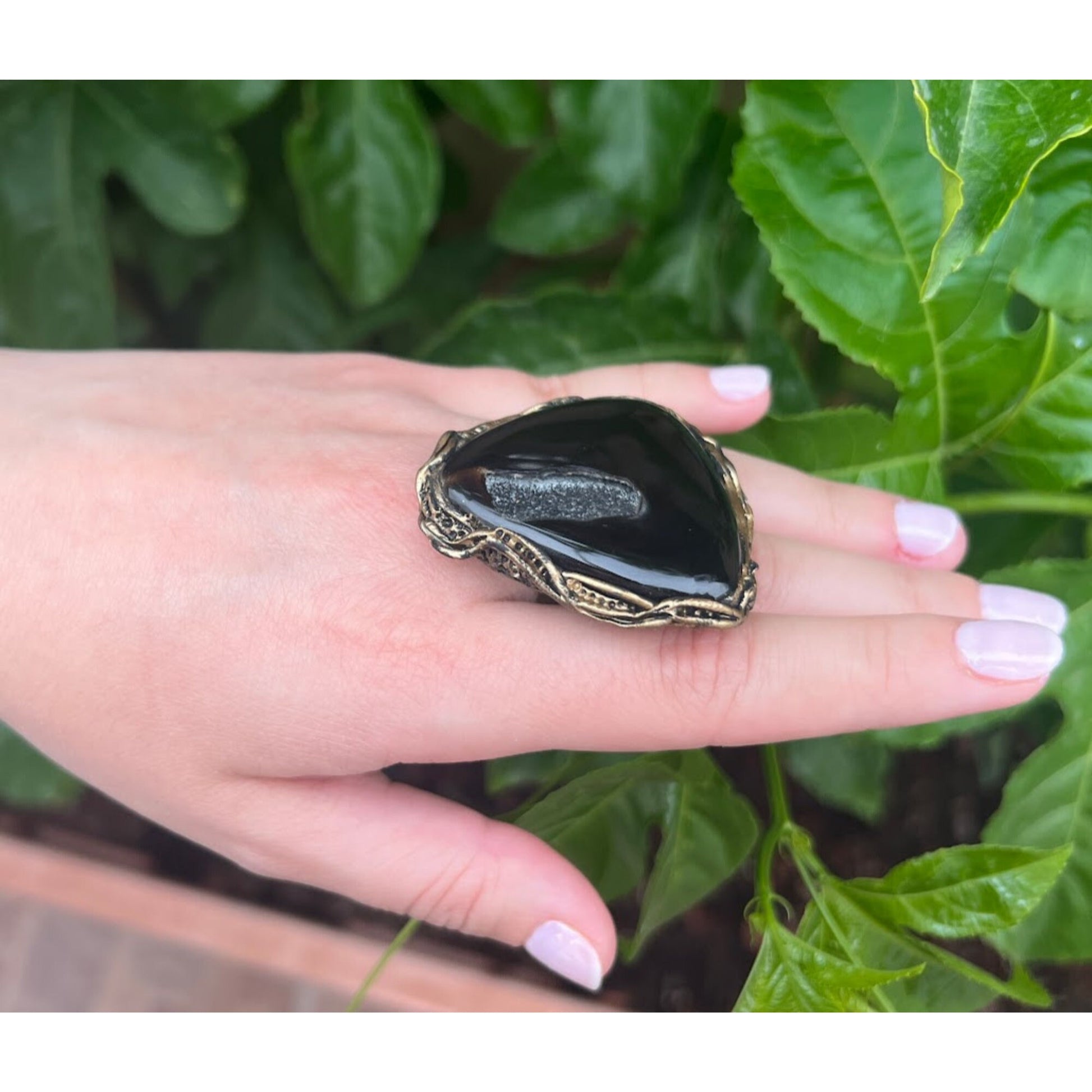 Chunky Druzy Onyx Ring -  Black Oversized Cocktail Statement Ring