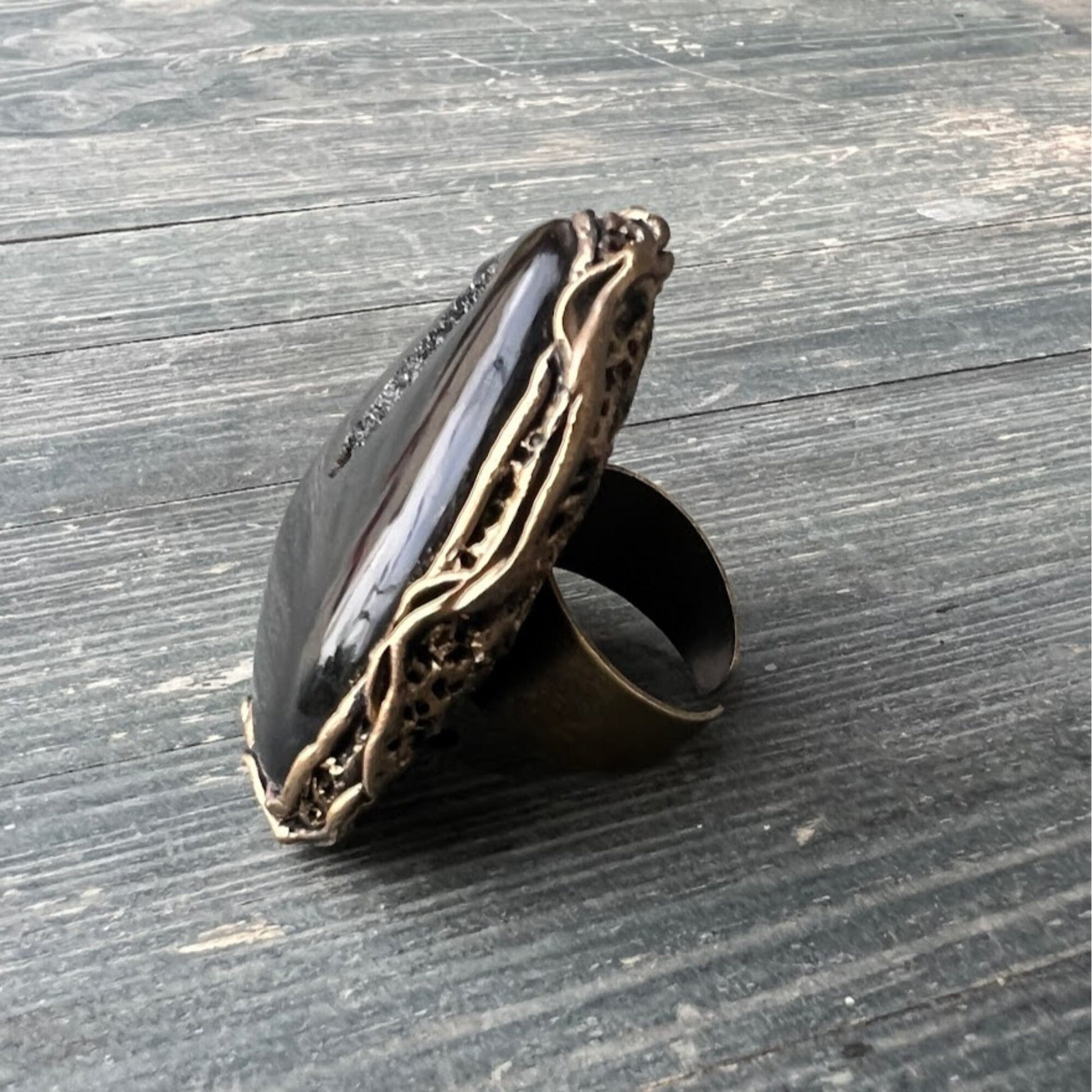 Chunky Druzy Onyx Ring -  Black Oversized Cocktail Statement Ring