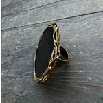 Oversized Black Obsidian Round Ring Chunky Huge Large Stone
