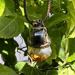 Citrine and Hematite Pendant -  Raw Crystal Amulet Necklace