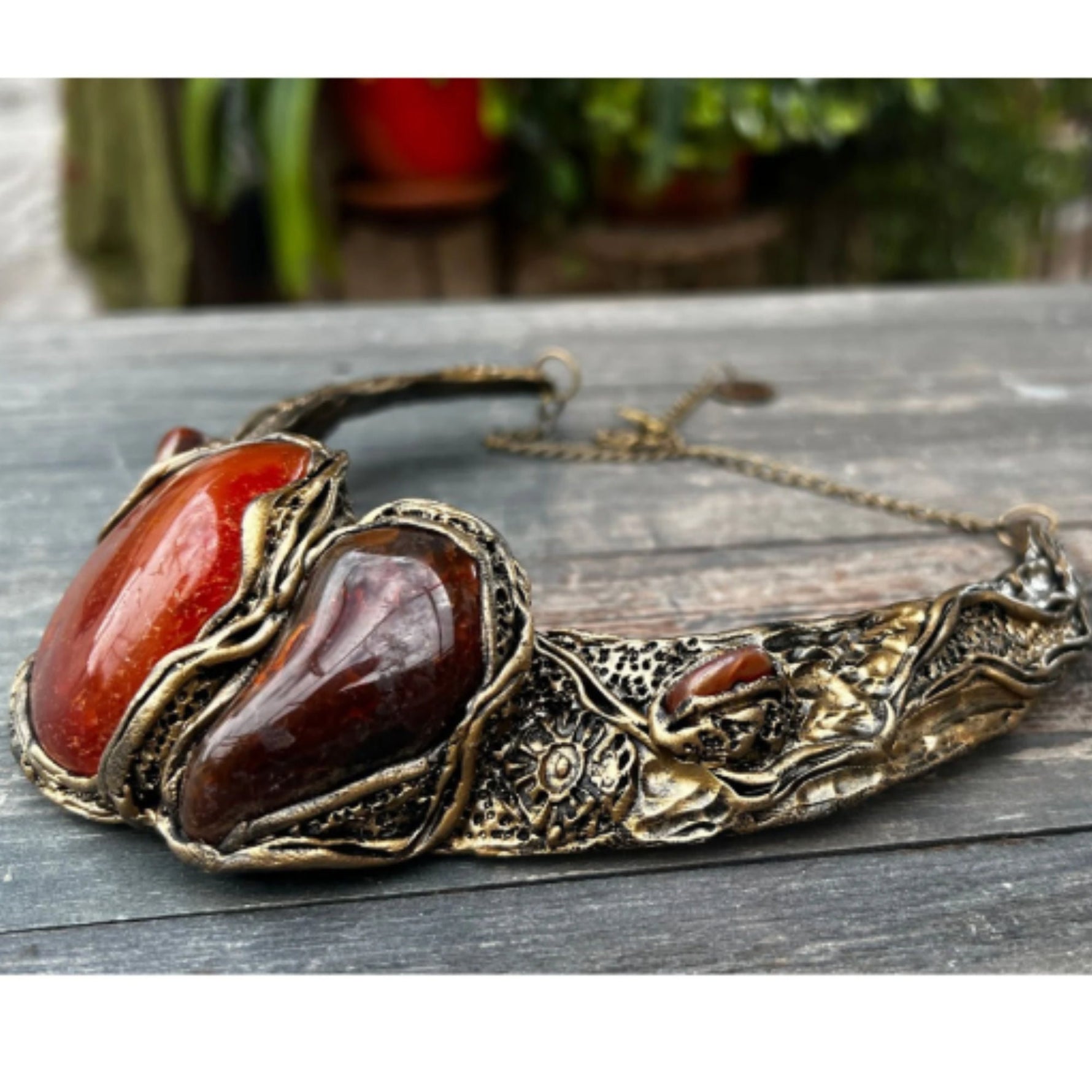 Chunky Carnelian Stone Ring - Bold Statement Cocktail Jewelry