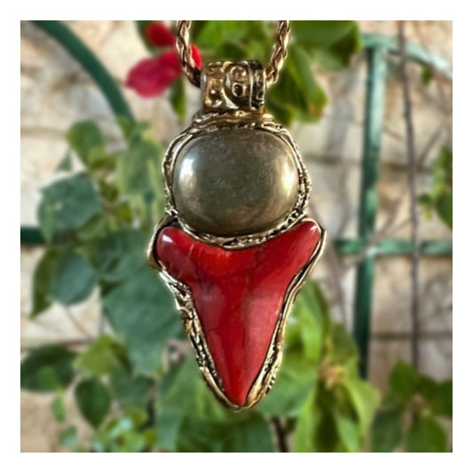 Gold Pyrite & Red Jasper Pendant Necklace – Statement Gemstone Jewelry – Abundance & Prosperity Crystal Amulet