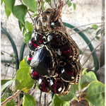 Raw Garnet choker stone necklace red flower crystal pendant