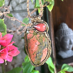 Chunky Unakite Ring - Oval Pink and Green Cocktail Statement Ring