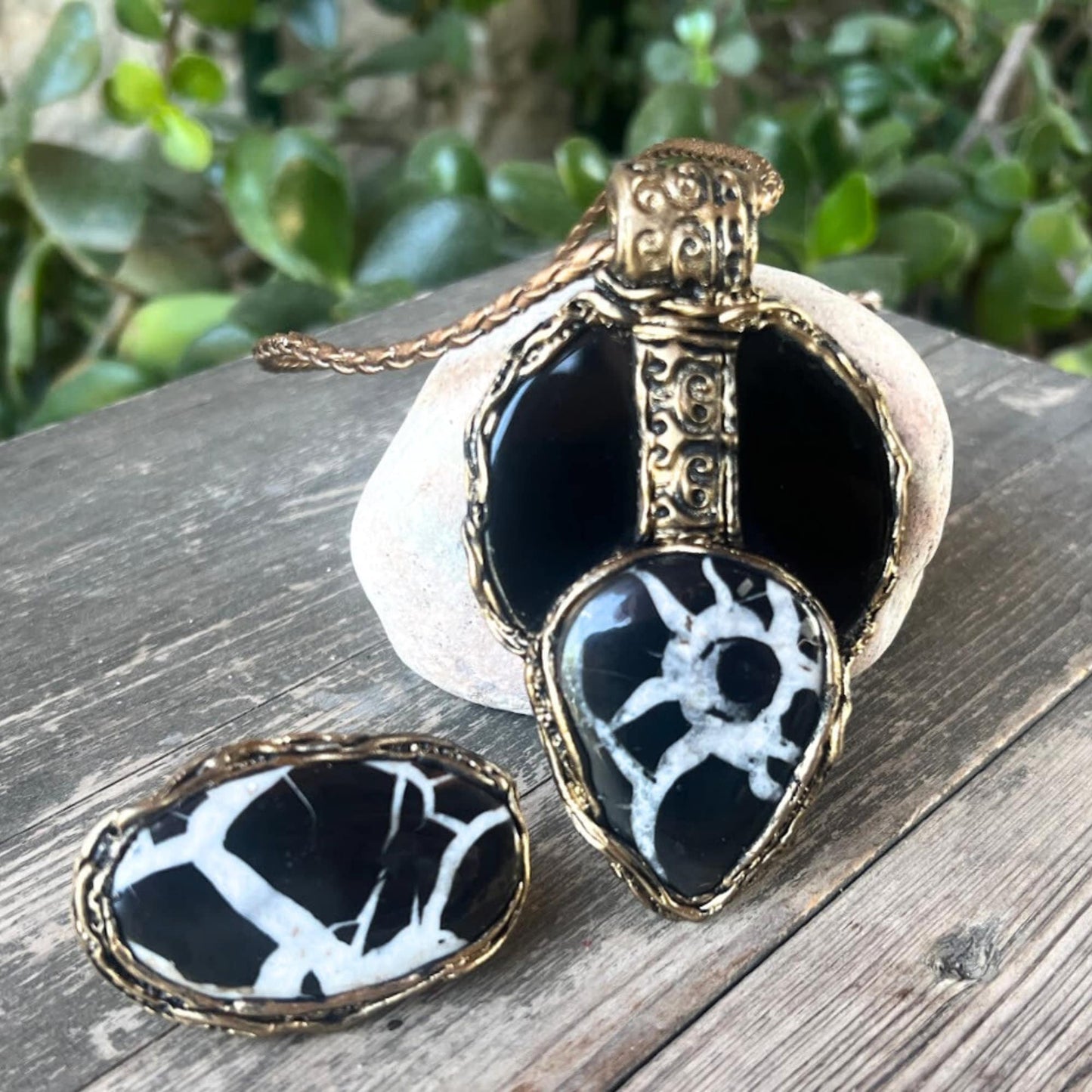 Obsidian and Septarian Empath Protection Amulet Necklace