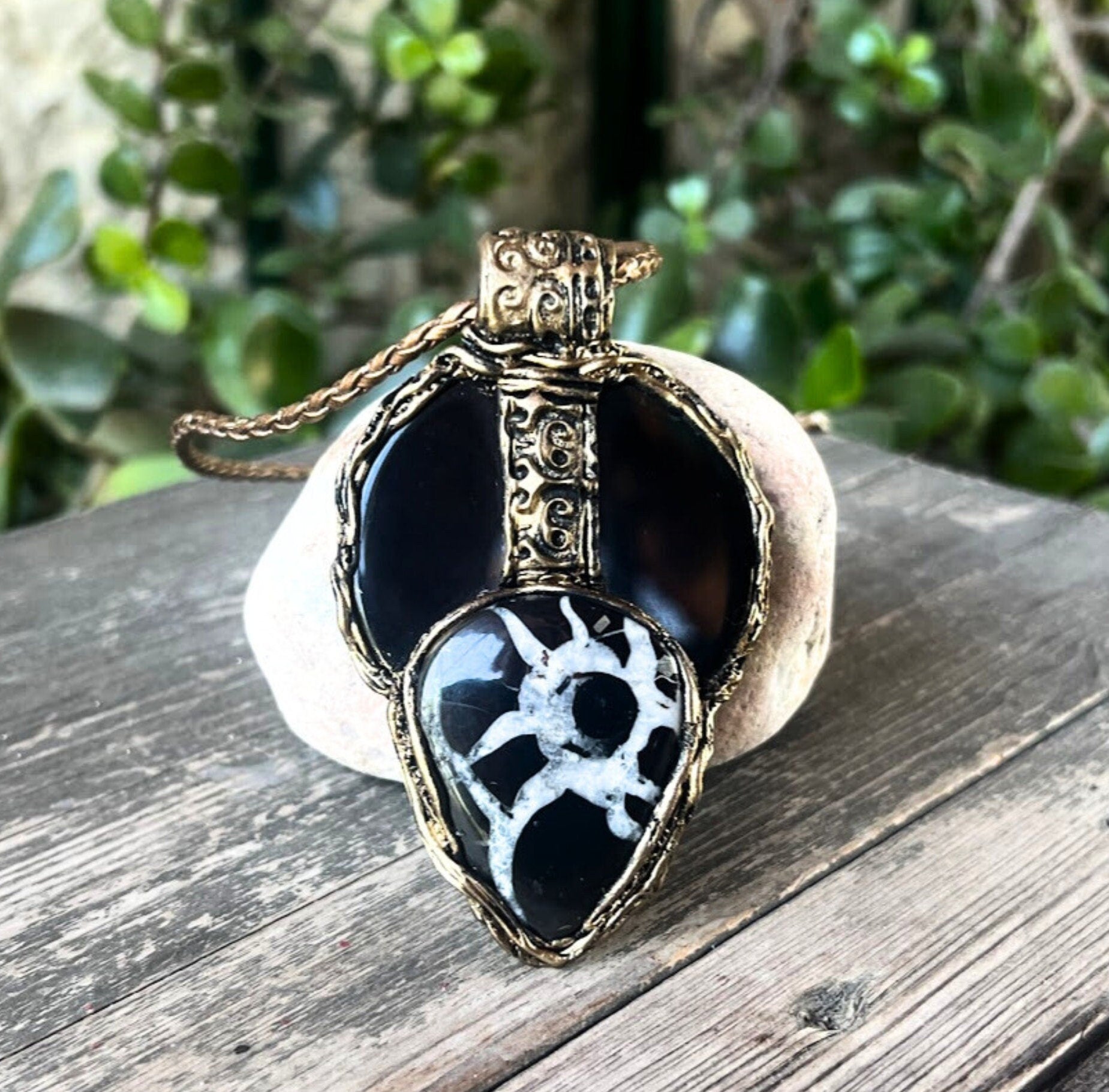 Obsidian and Septarian Empath Protection Amulet Necklace