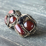 Carnelian Stud Red Brown Stone Earrings