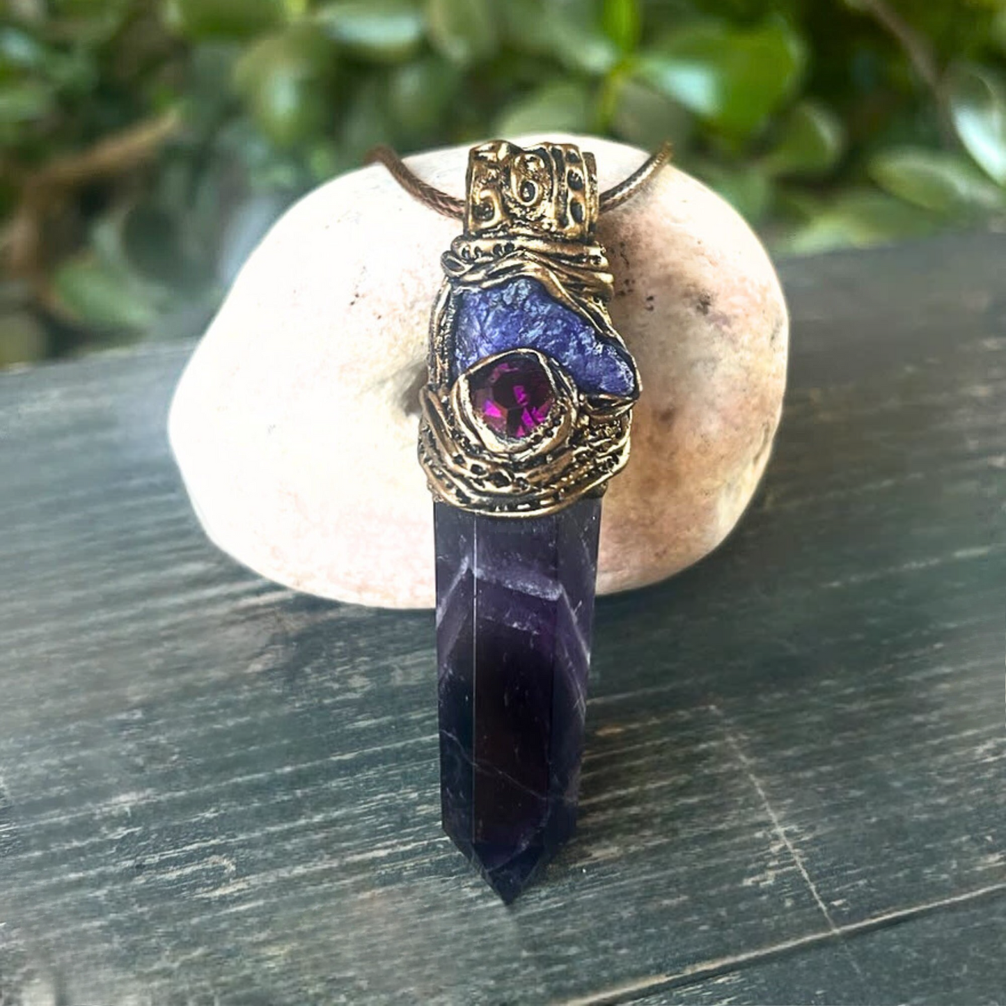 Chevron Amethyst & Raw Tanzanite Protection Amulet Necklace - Gemstone Jewelry for Spiritual Gifts