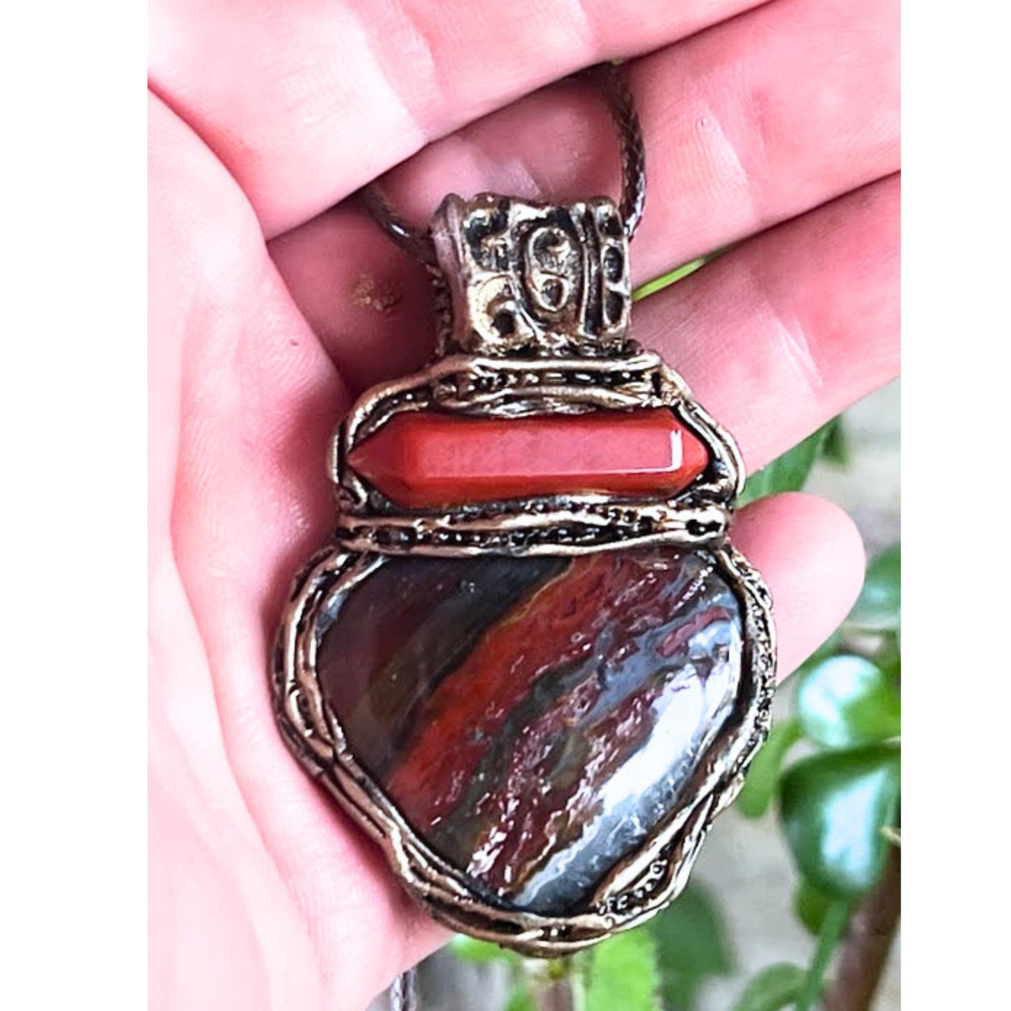 Red Jasper Jaspilite Pendant Necklace - Healing Crystal Amulet
