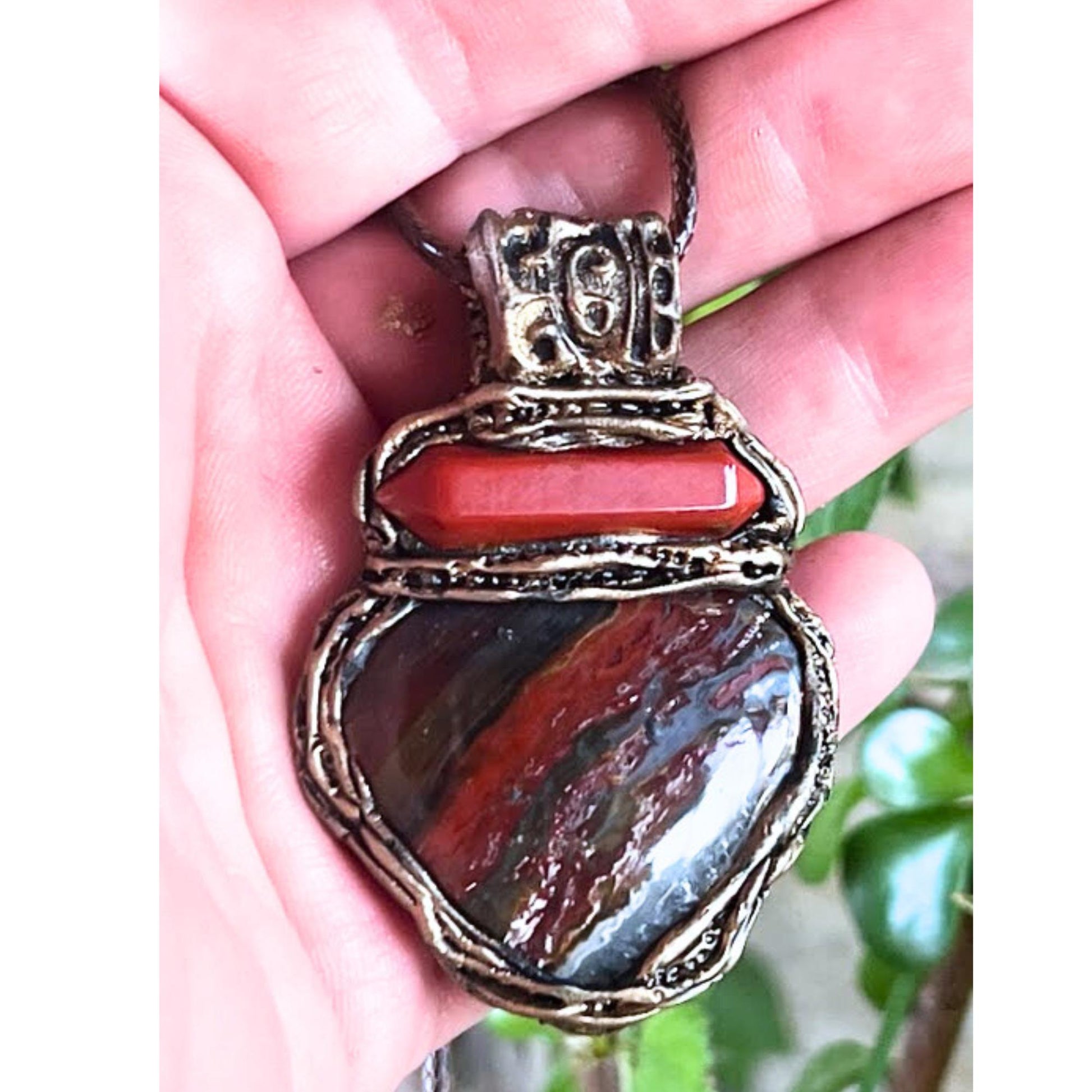 Red Jasper Jaspilite Pendant Necklace - Healing Crystal Amulet