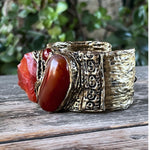Carnelian Gemstone Raw Crystal Bracelet, Chunky Boho Cuff Bracelet