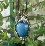 Aquamarine and Pearl Teardrop Pendant Necklace -  Healing Crystal Amulet