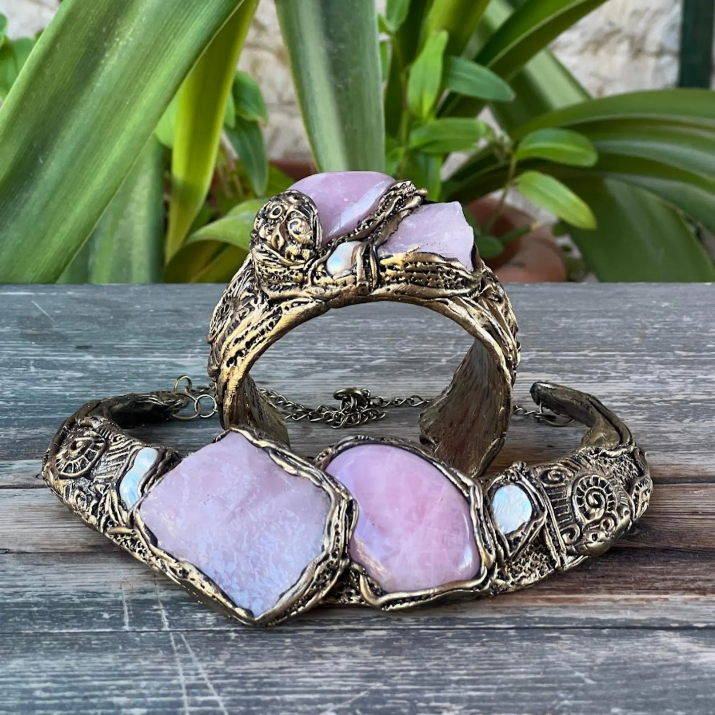 Rose Quartz Chunky Choker Collar Necklace - Statement Gemstone Jewelry