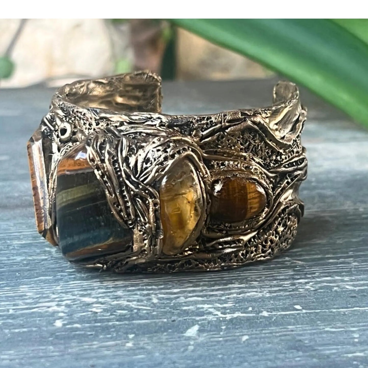 Tiger Eye & Citrine Bracelet - Statement Gemstone Cuff