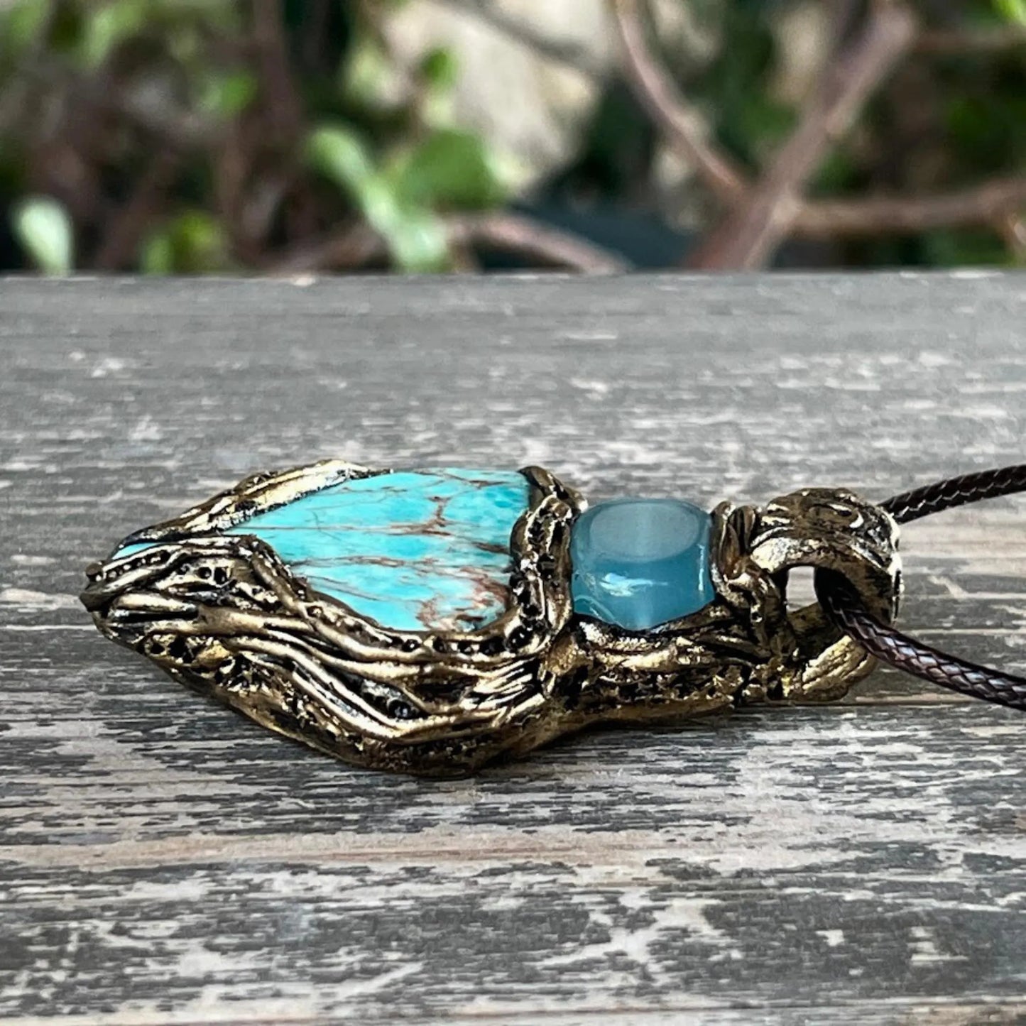 Turquoise Jasper & Chalcedony Pendant Necklace - Boho Gift For Her