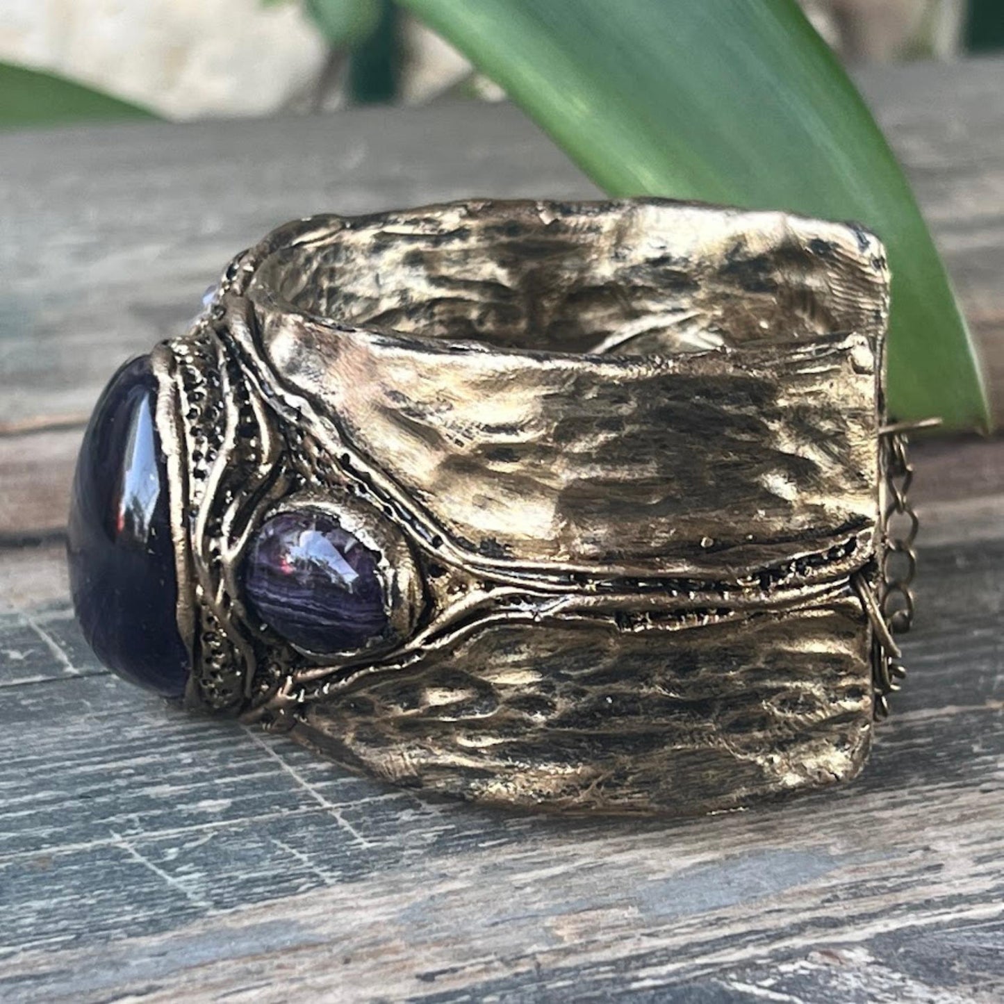 Amethyst Crystal Cuff Bracelet - Boho Statement Jewelry - Unique Gift for Her