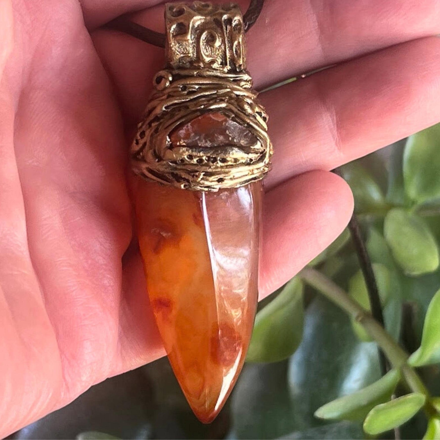 Carnelian Pendant Crystal Point Amulet Necklace