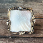 Chunky Mother of Pearl Ring: Oversized Square Cocktail Ring