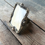 Chunky Mother of Pearl Ring: Oversized Square Cocktail Ring