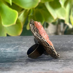 Chunky Orange Calcite and Carnelian Crystal Ring -  Bold Oversized Gemstone Statement Jewelry