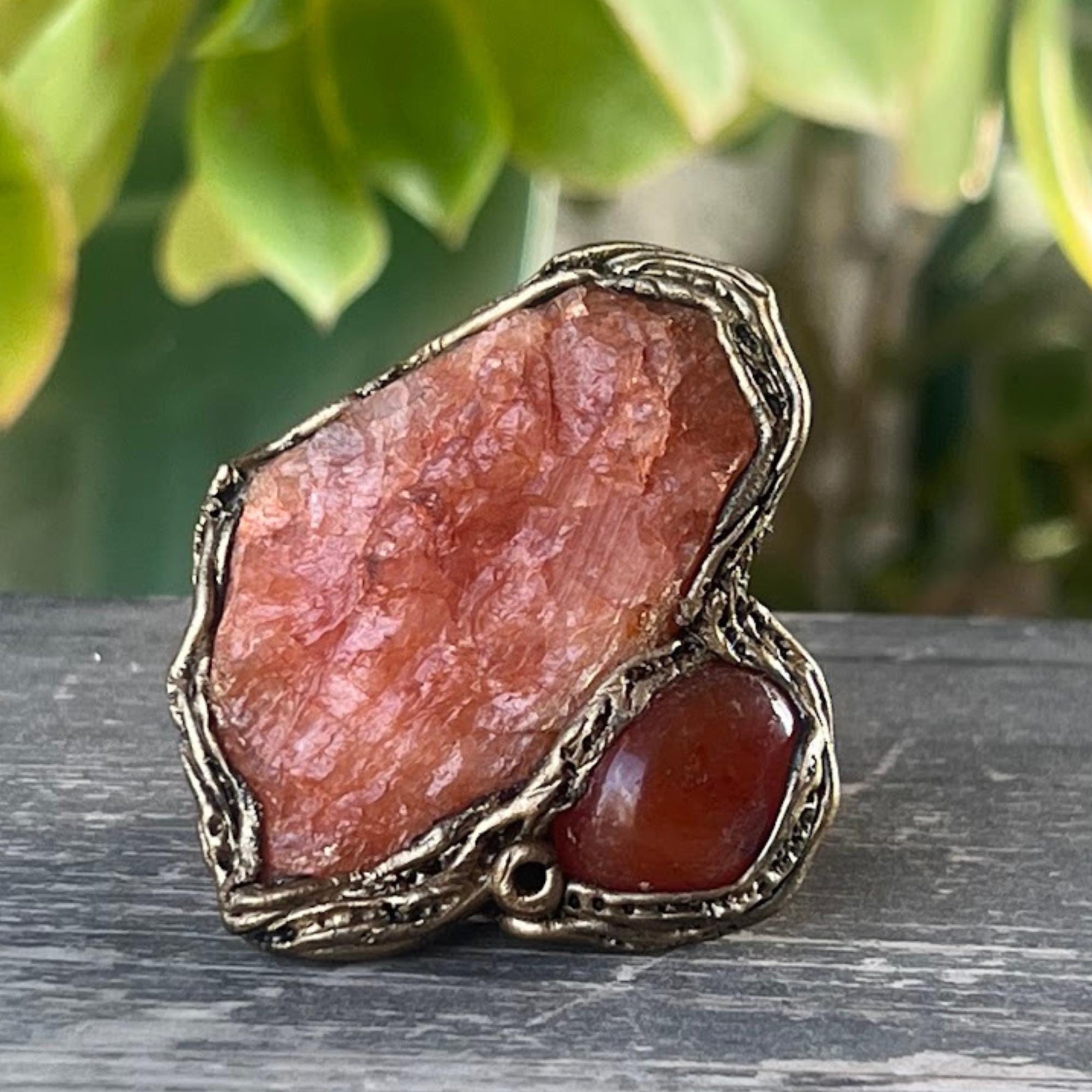 Chunky Orange Calcite and Carnelian Crystal Ring -  Bold Oversized Gemstone Statement Jewelry
