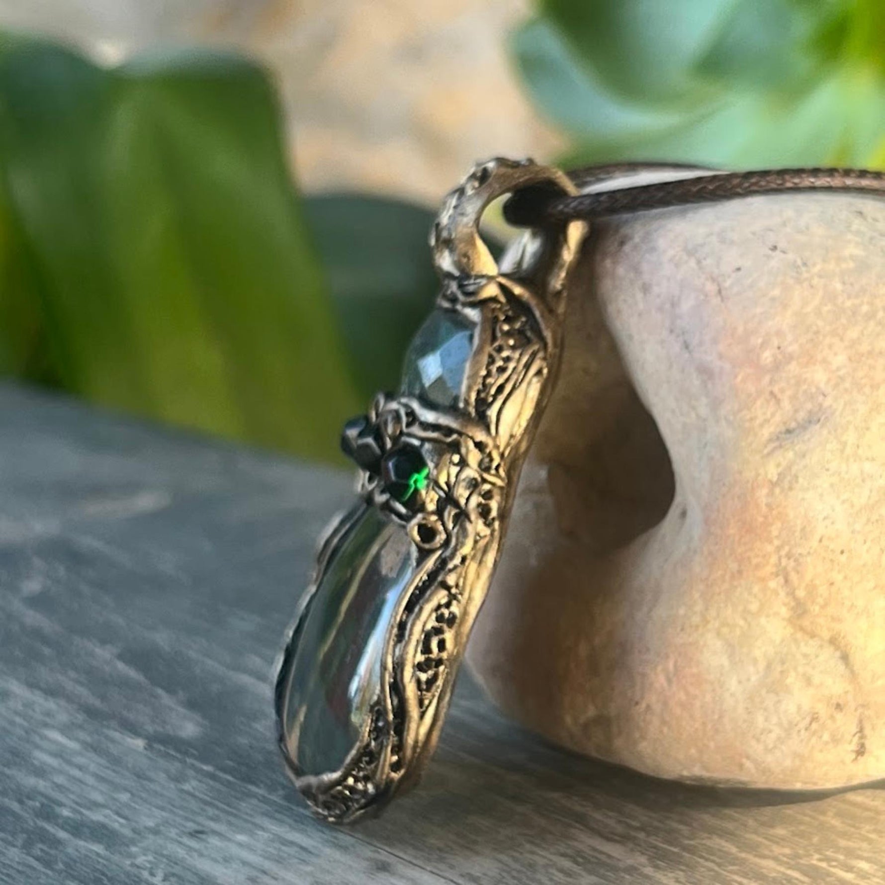 Jade and Ocean Jasper Pendant Necklace -  Green Stone Healing Crystal Amulet